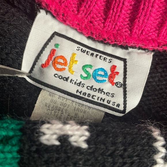 Vintage Kids 90’s Jet Set striped heart knit cardigan sweater Size Large 14 - Picture 5 of 5